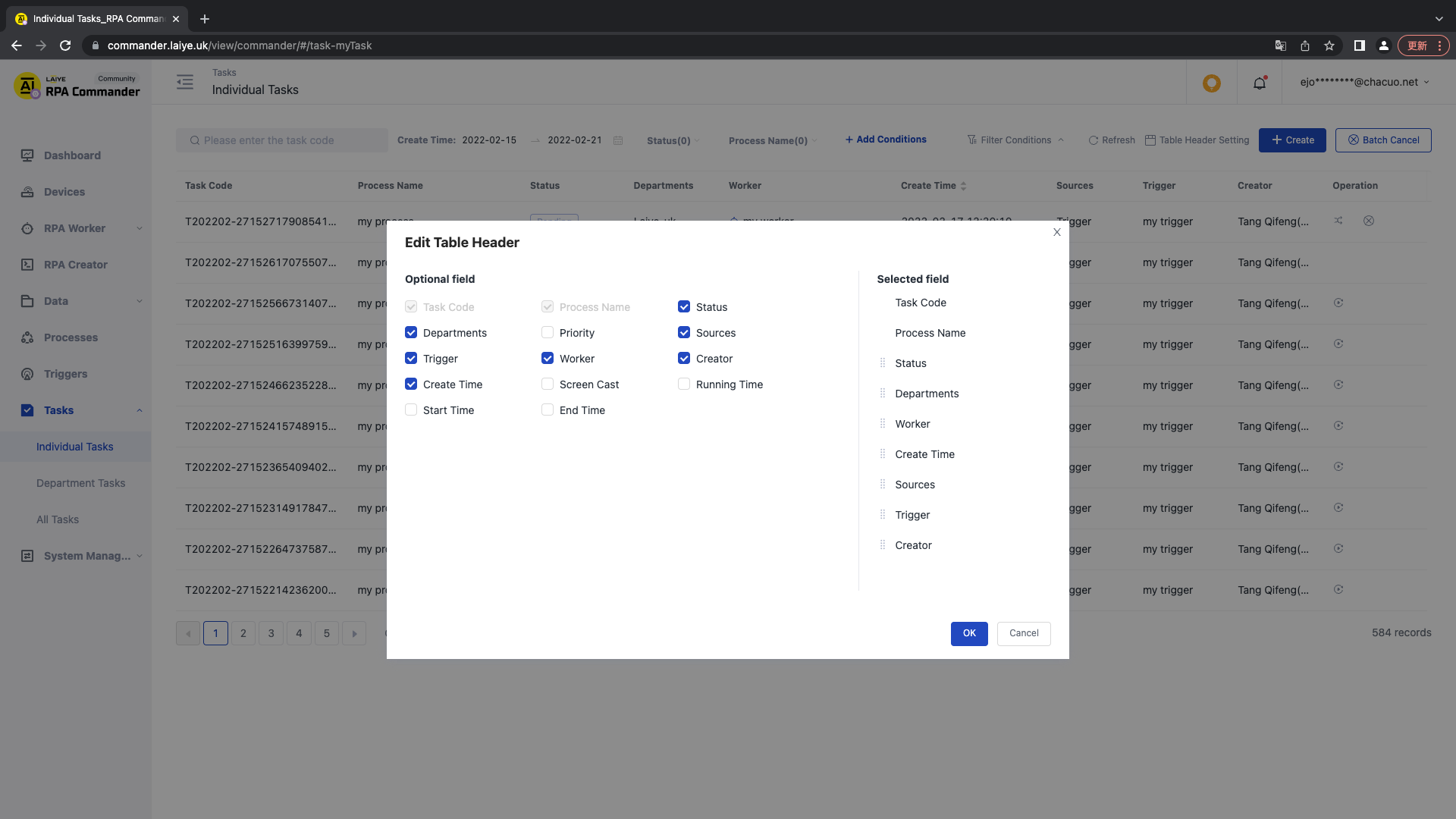 Header setting