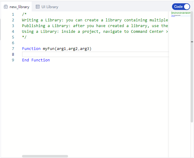 library in code view