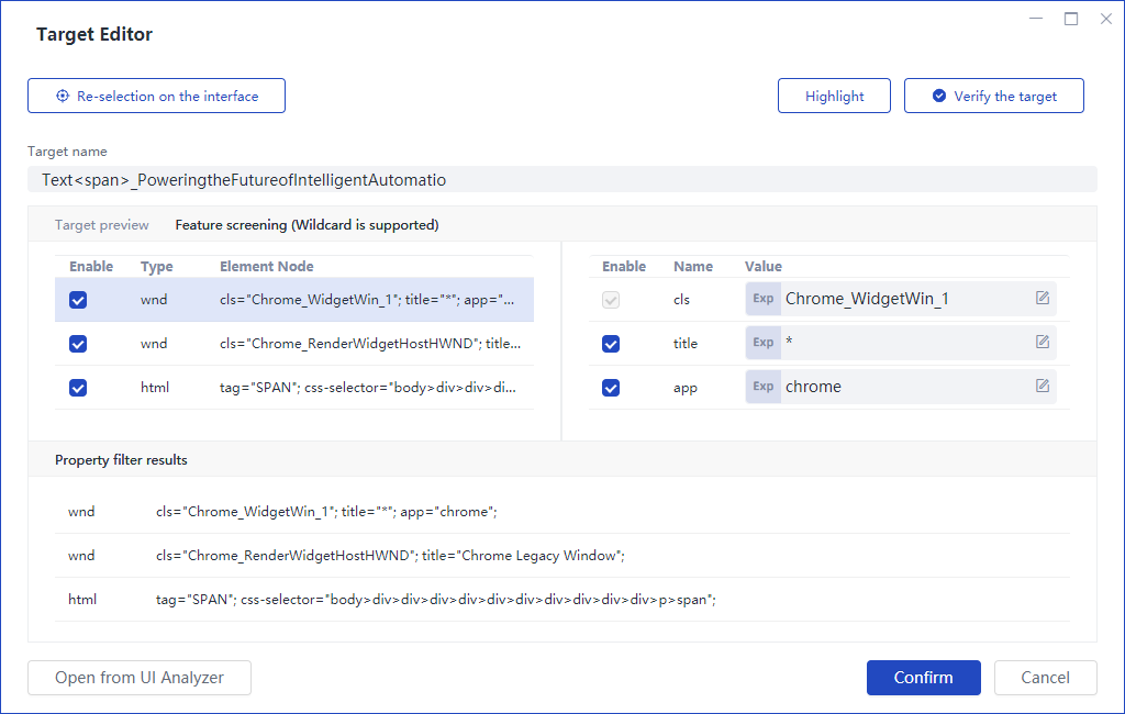 target editor element