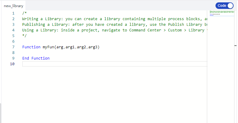 library in code view