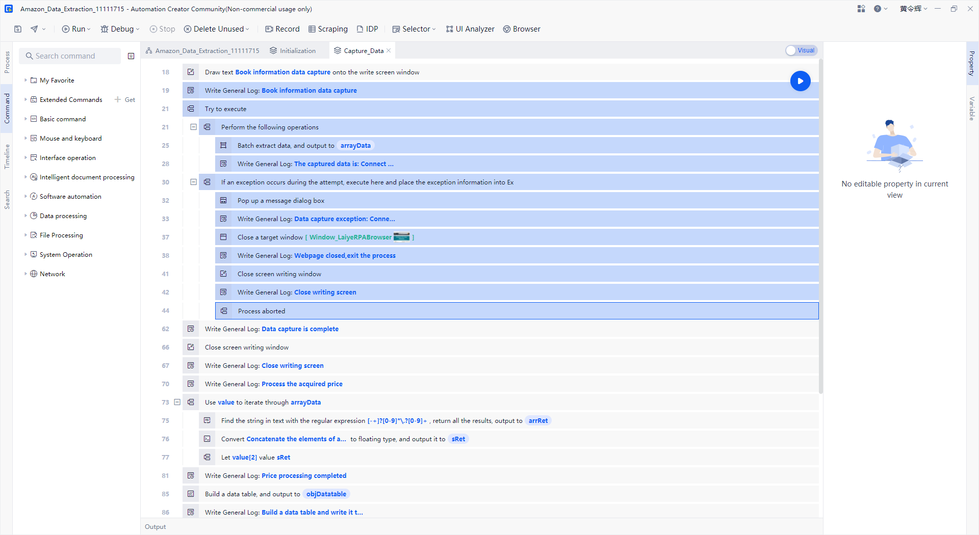 select command rows run