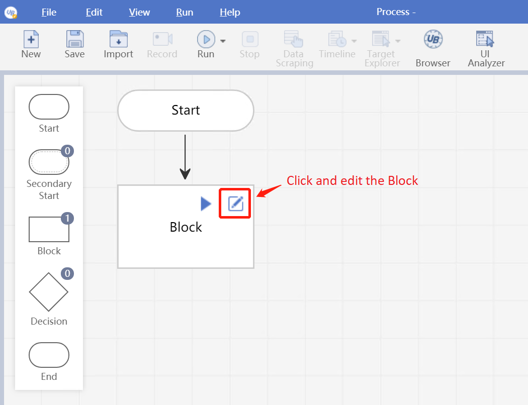 **Figure 4: Click and edit the Block in the flowchart view**