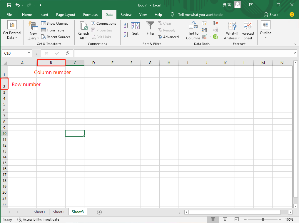 **Figure 82: The rows and columns of Excel**