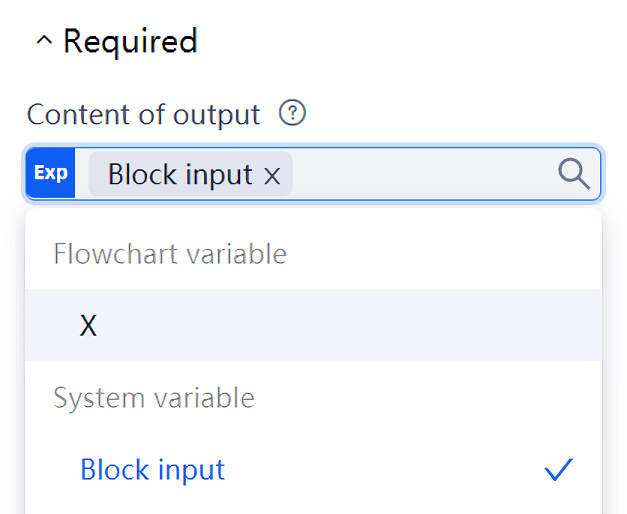 Select the system variable "input of process block"