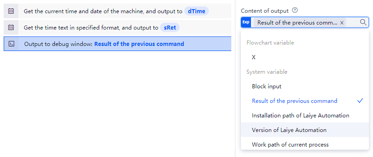 Select the system variable "result of previous command"