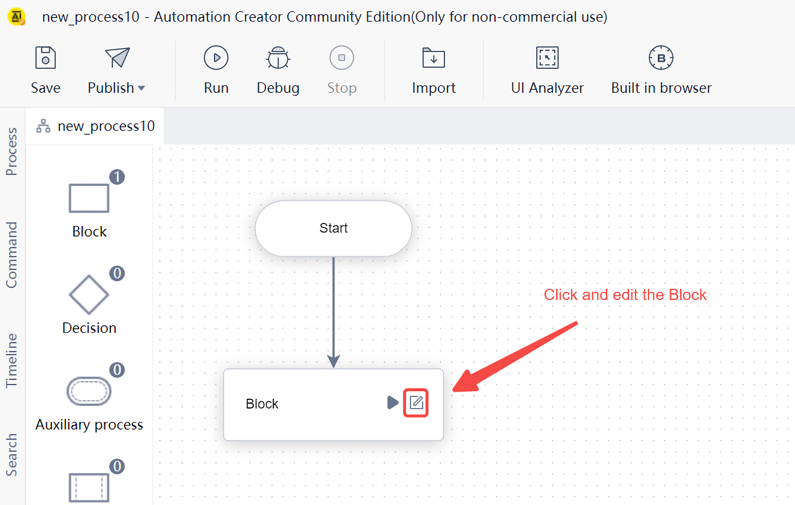 In the process diagram, click edit process block