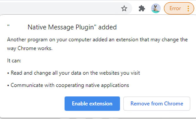Chrome browser prompts to add a new Extension