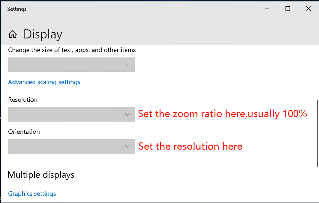 Settings resolution and scale