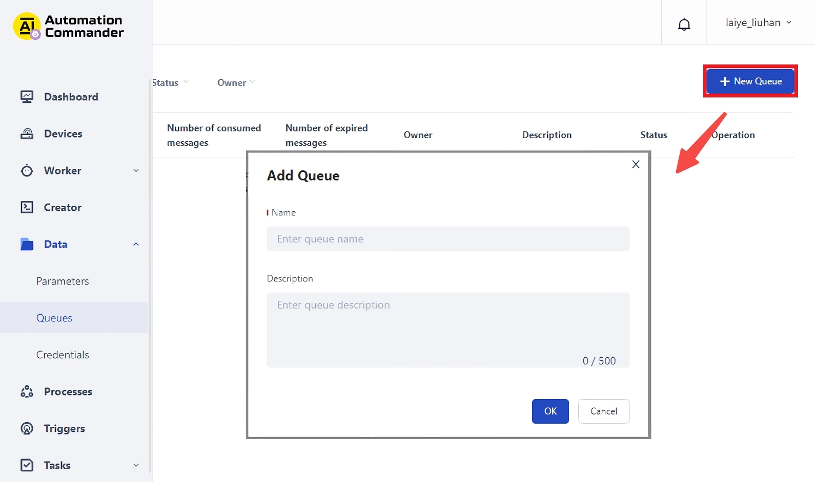 Create a new data Queues