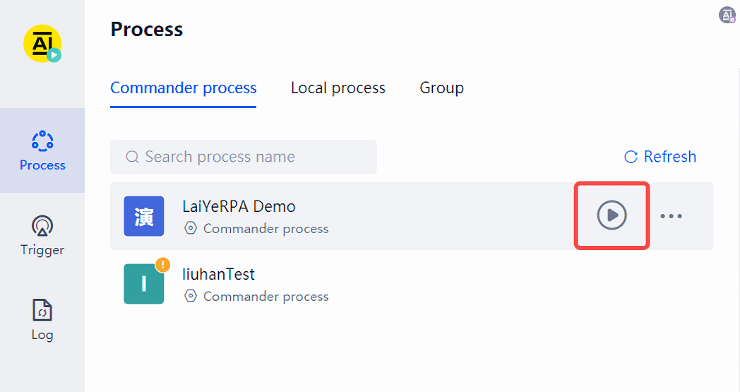 Start process in process robot in Attended mode