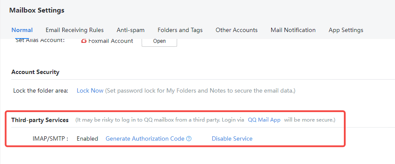 QQ mailbox IMAP Settings