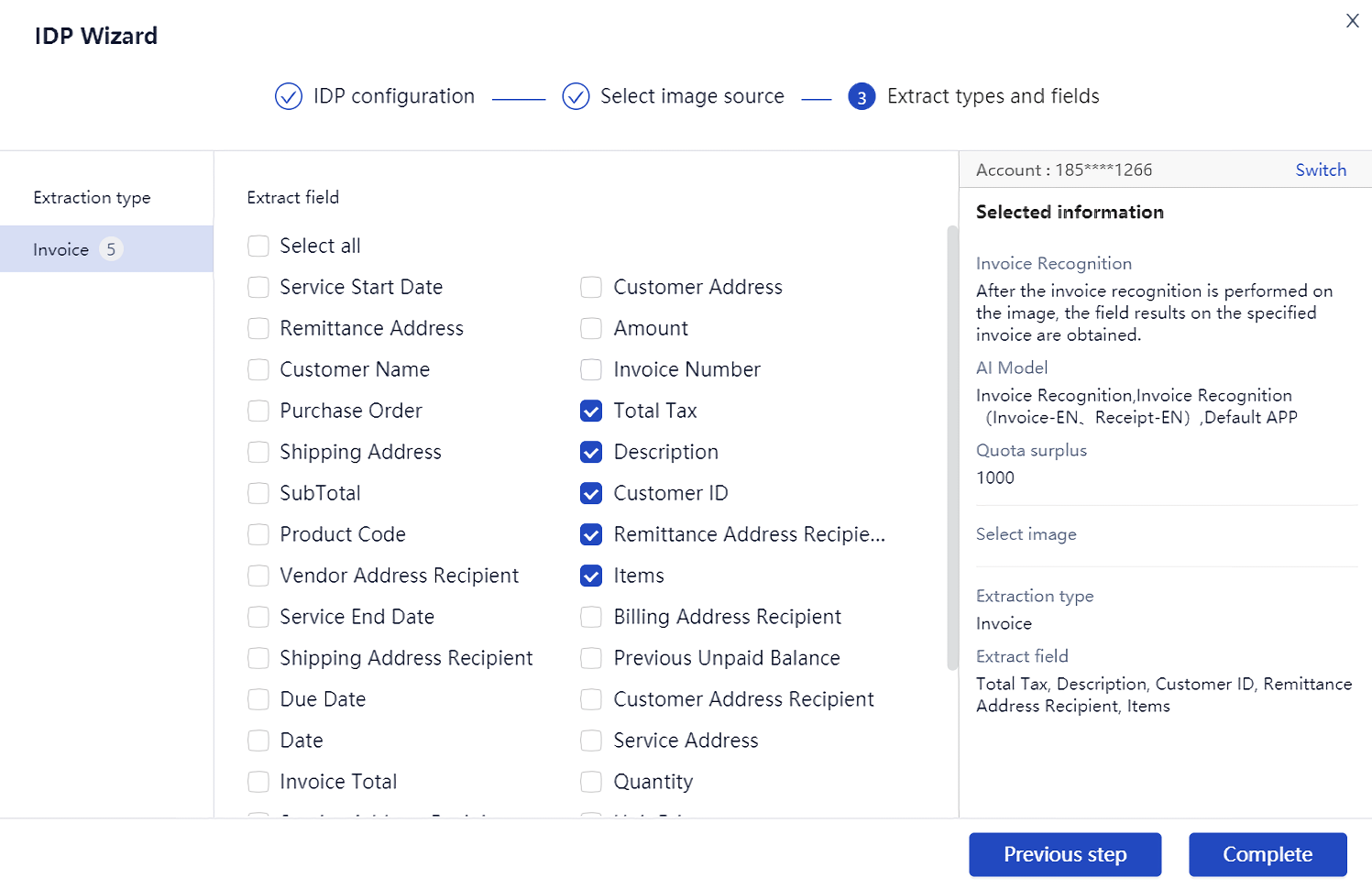 Extract type and field examples