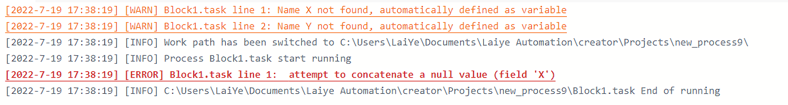 Error occurs when running a single process block